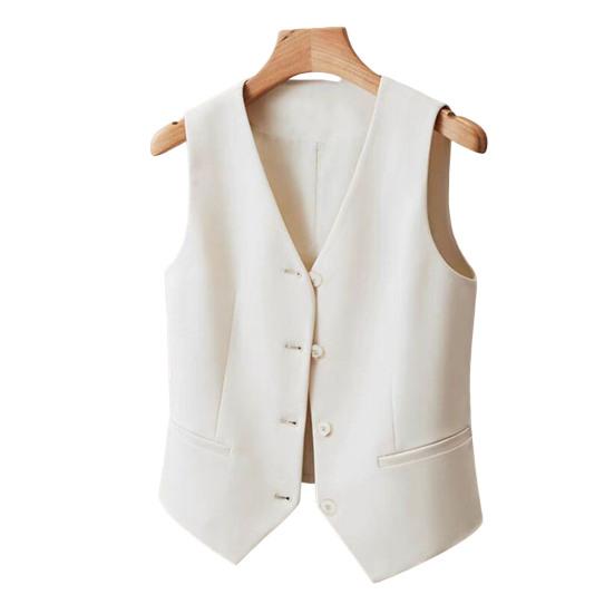 Formelle Business-Weste für Damen, V-Ausschnitt, einreihig, ärmellos, schmale Passform, Strickjacke, kurze, einfarbige Weste für das Pendeln, Business, Reisen, Meetings L weiß von Joom DACH