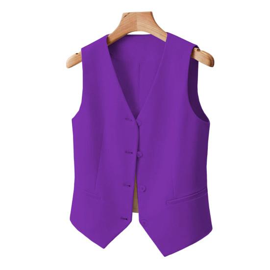 Formelle Business-Weste für Damen, V-Ausschnitt, einreihig, ärmellos, schmale Passform, Strickjacke, kurze, einfarbige Weste für das Pendeln, Business, Reisen, Meetings S violett von Joom DACH