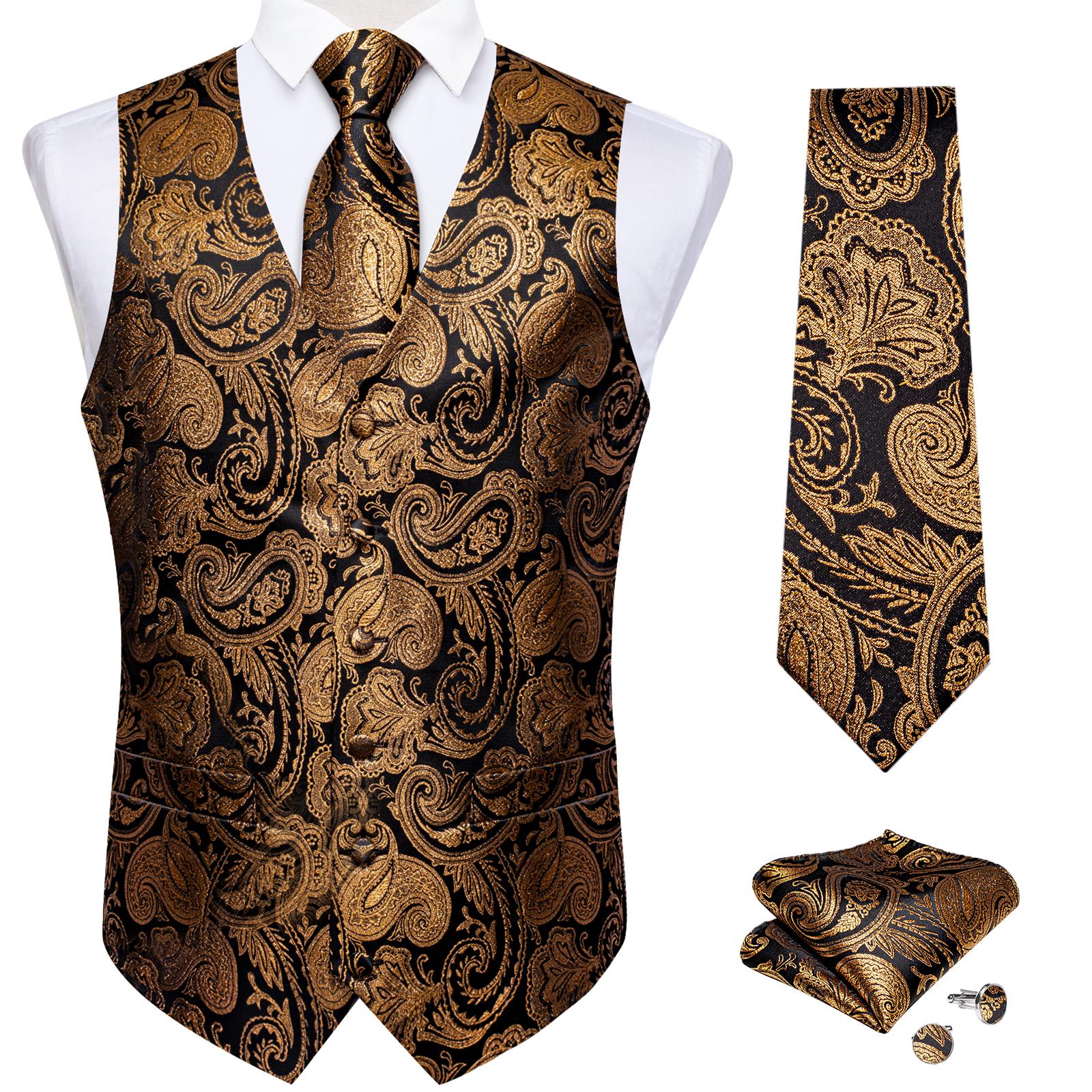 Formelle Herren-Hochzeitsweste, Krawatten-Set, Seide, Paisley, Blau, Schwarz, schmale Smokingweste S von Joom DACH