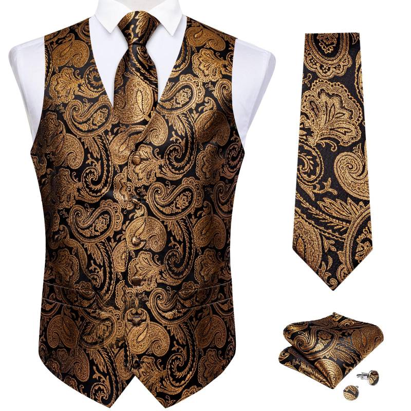 Formelle Herren-Hochzeitsweste, Krawatten-Set, Seide, Paisley, Blau, Schwarz, schmale Smokingweste S von Joom DACH