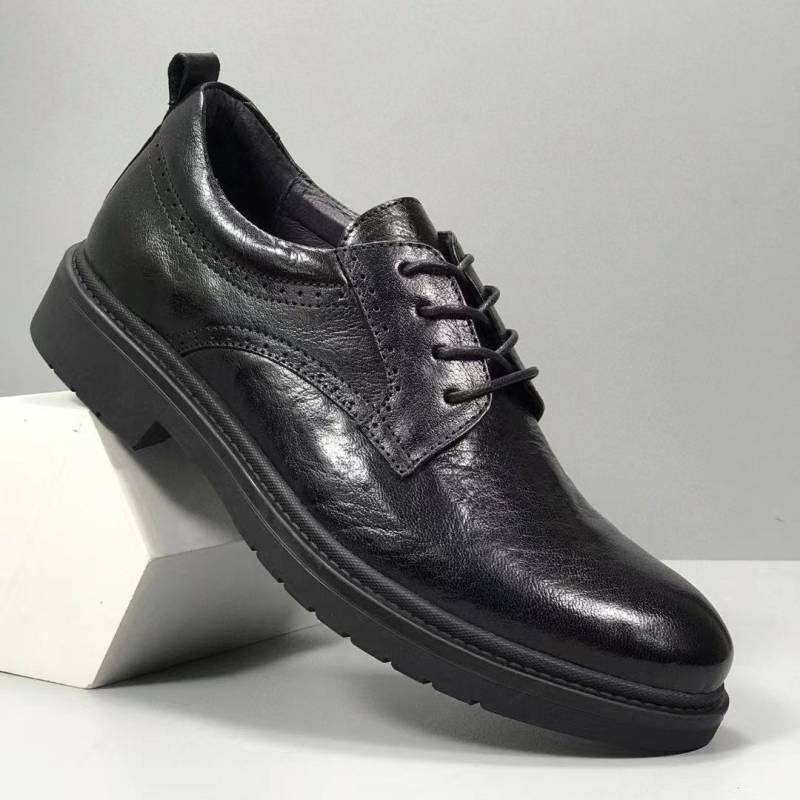 Formelle Lederschuhe für Herren, echtes Leder, Oberschicht aus Rindsleder, Retro-Muster mit Handgriff, dicke Unterseite, britische Business-Derby-Schnürschuhe mit runder Spitze 44 schwarz von Joom DACH