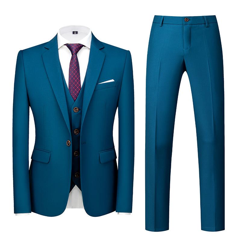 Formeller Anzug, 3-teiliges Set, Anzug für Herren, Business, Büro, Hochzeit, Party, Anzug, Blazer + Hose + Weste L see-blaue von Joom DACH
