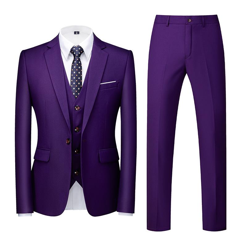 Formeller Anzug, 3-teiliges Set, Anzug für Herren, Business, Büro, Hochzeit, Party, Anzug, Blazer + Hose + Weste XXXL violett von Joom DACH