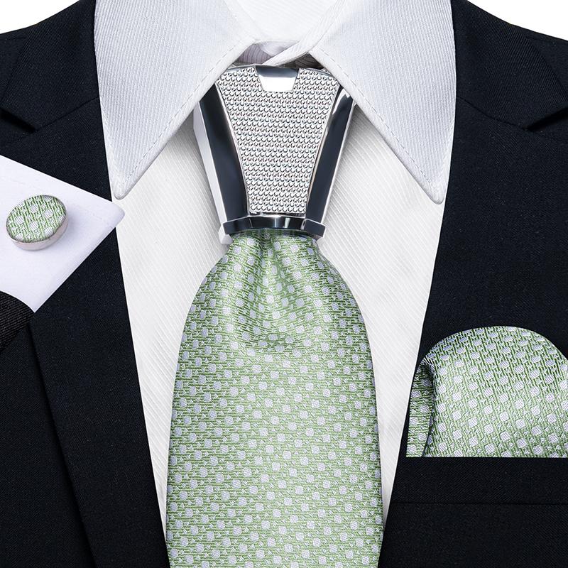 Formelles weißes Krawatten-Set für Herren, silberner Ring, gestreifte Seidenkrawatten, Einstecktuch-Manschettenknöpfe für die Hochzeit 7153 von Joom DACH