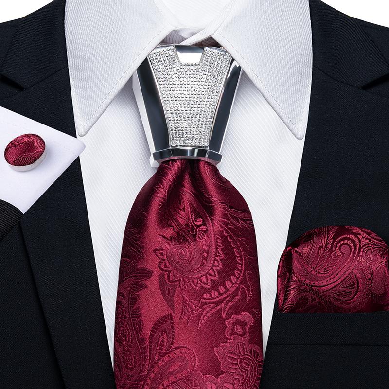 Formelles weißes Krawatten-Set für Herren, silberner Ring, gestreifte Seidenkrawatten, Einstecktuch-Manschettenknöpfe für die Hochzeit 7189 von Joom DACH