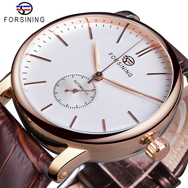 Forsining Minimalistische Herren-mechanische Uhr, schmales Zifferblatt, automatische Freizeituhr, männliche Armbanduhr, Relogio rose gold von Joom DACH