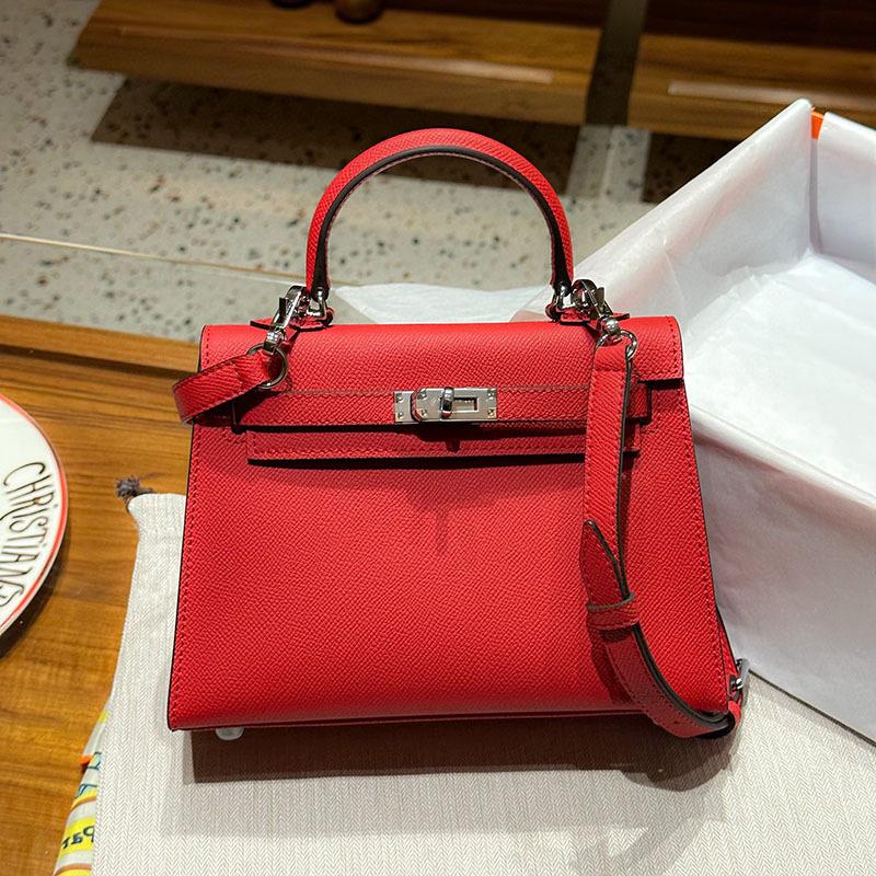 Fortschrittliche Tasche mit silberner Schnalle der zweiten Generation für Frauen, neues Modell, Handtasche aus Rindsleder mit Palmenmuster, Schultertasche, Umhängetasche, trendig 22x 15x 6cm+with gift box himmelblau von Joom DACH