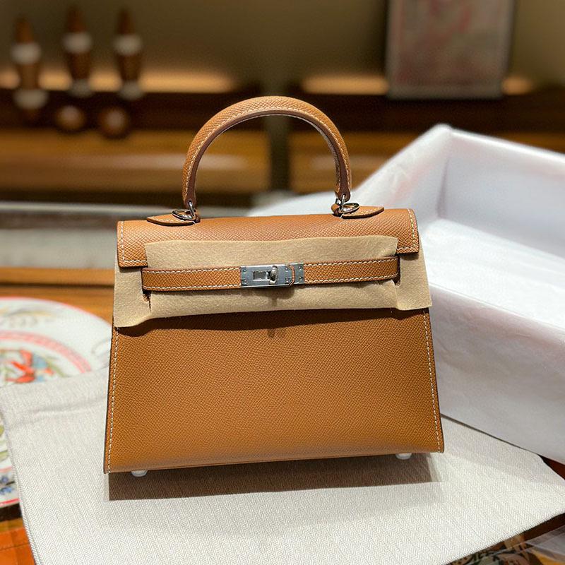 Fortschrittliche Tasche mit silberner Schnalle der zweiten Generation für Frauen, neues Modell, Handtasche aus Rindsleder mit Palmenmuster, Schultertasche, Umhängetasche, trendig 25x 19x 10cm+with gift box mandel von Joom DACH