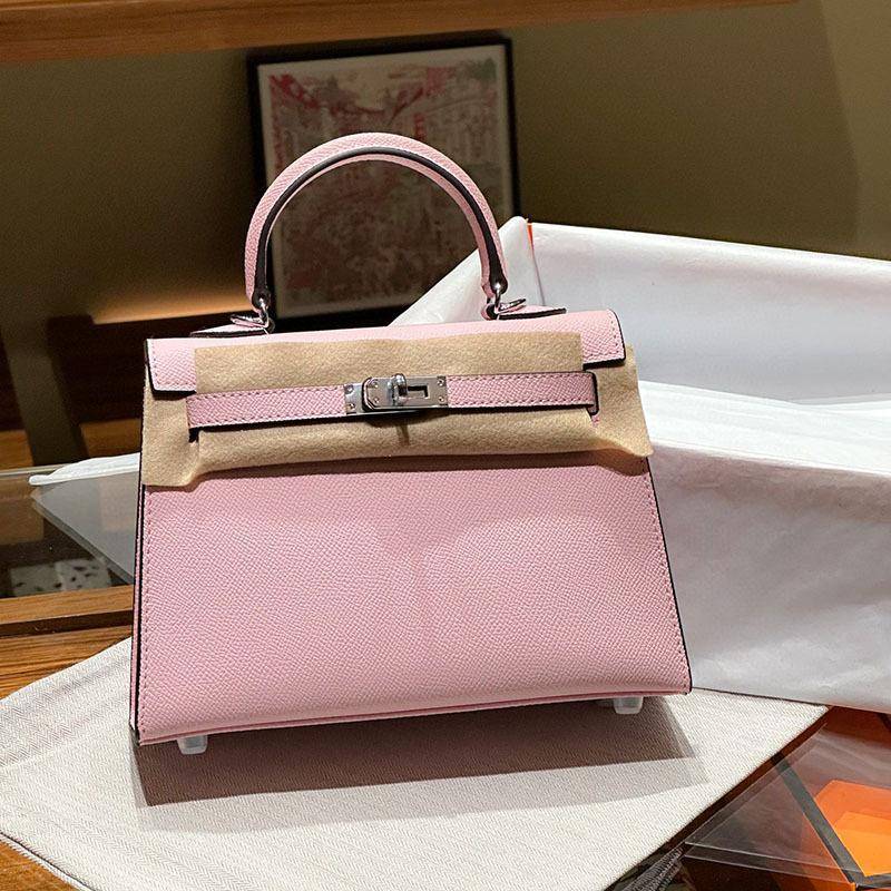 Fortschrittliche Tasche mit silberner Schnalle der zweiten Generation für Frauen, neues Modell, Handtasche aus Rindsleder mit Palmenmuster, Schultertasche, Umhängetasche, trendig 25x 19x 10cm+with gift box amaranth rosa von Joom DACH