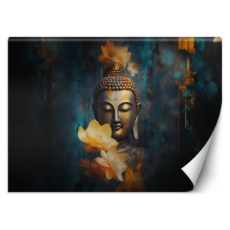 Fototapete Buddha und goldene Blumen 100x70 blau von Joom DACH