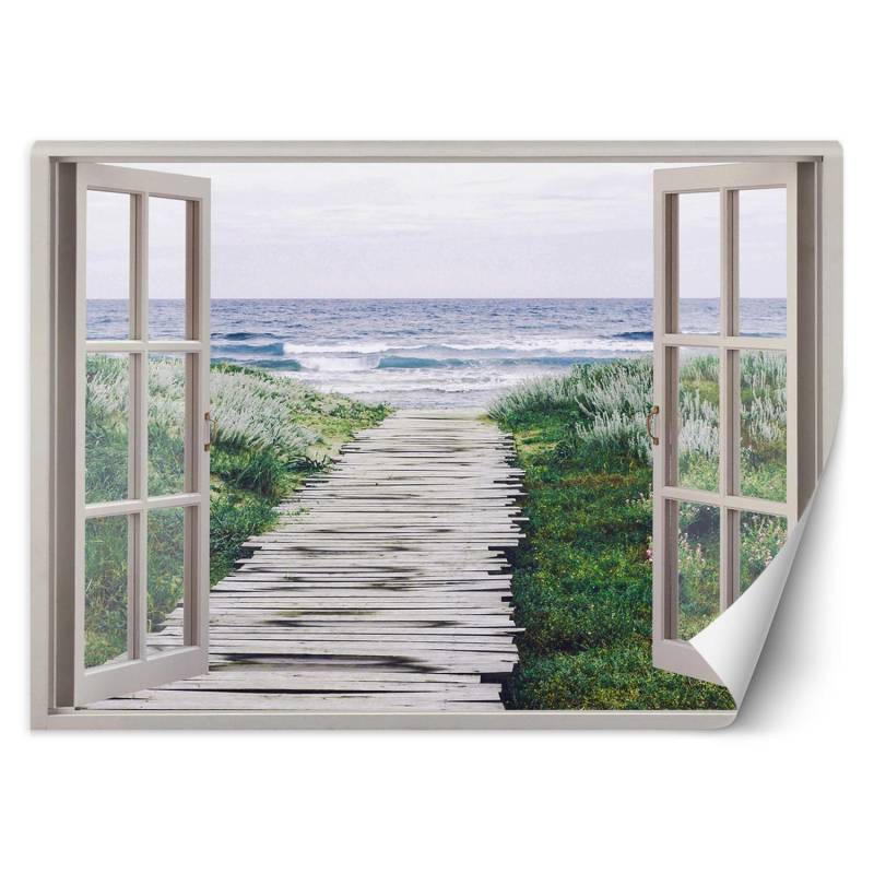Fototapete Fenster mit Blick auf die Fußgängerbrücke zum Strand 140x100 beige von Joom DACH