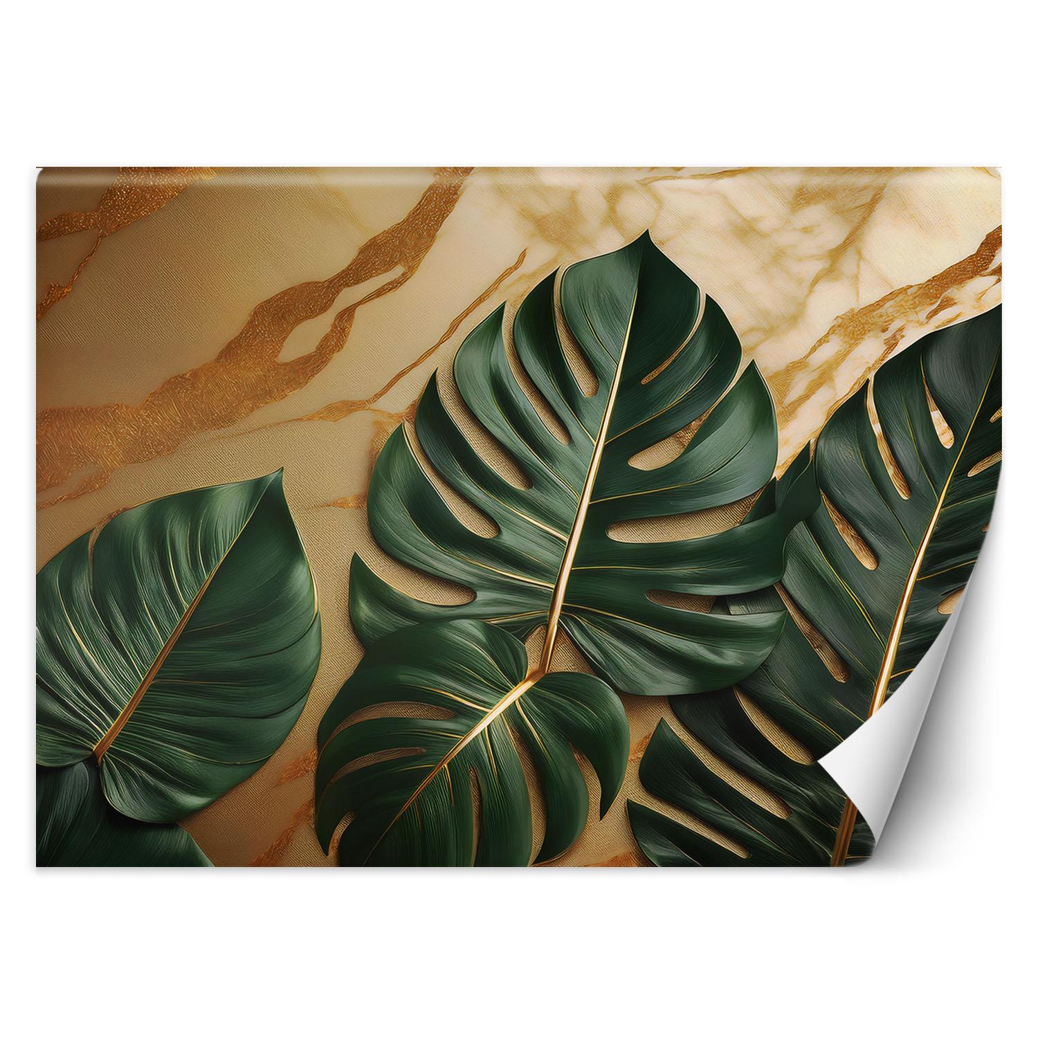 Fototapete Grüne Blätter auf Marmor-Hintergrund 100x70 beige von Joom DACH
