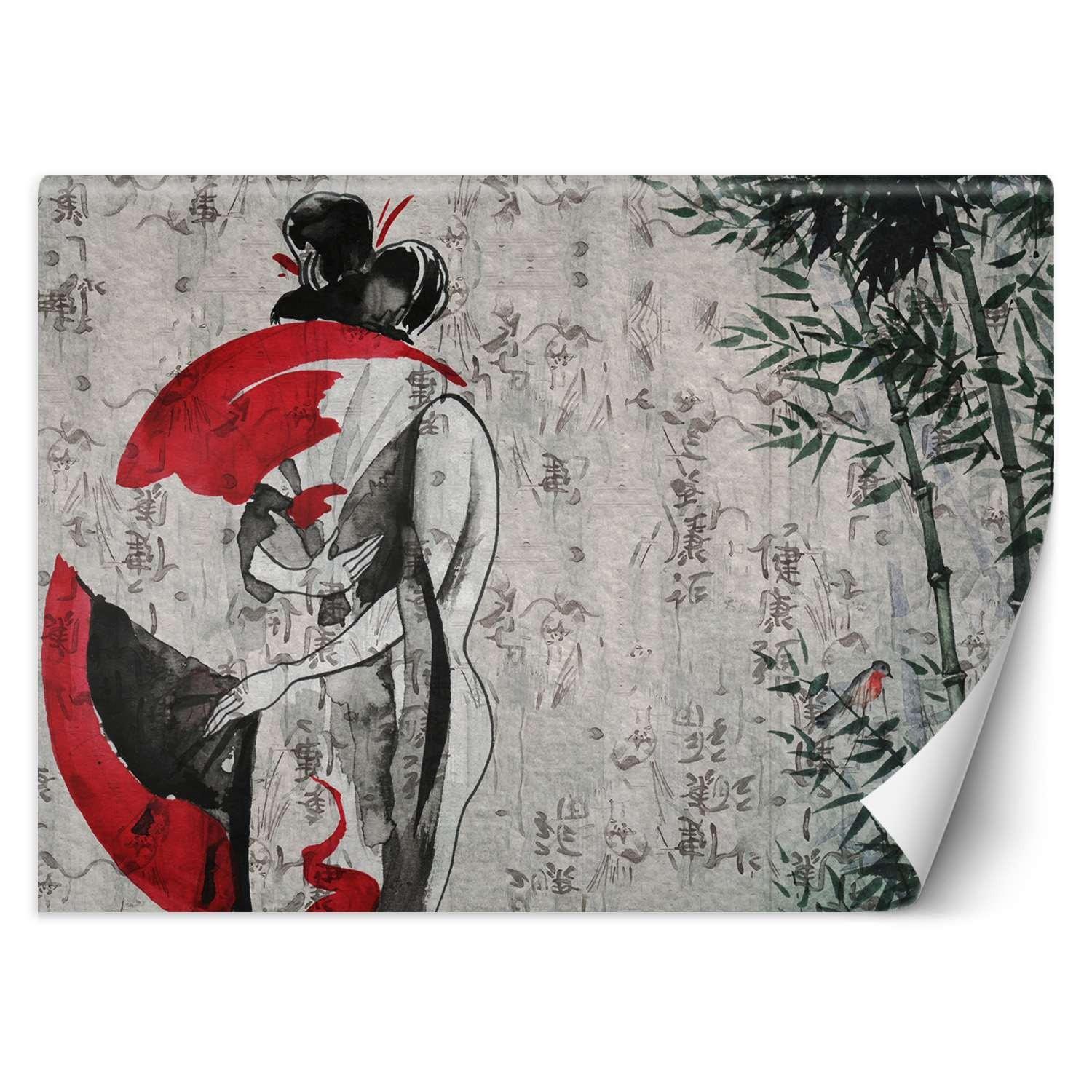 Fototapete Japanische Geisha mit Fan Abstract 100x70 rot von Joom DACH