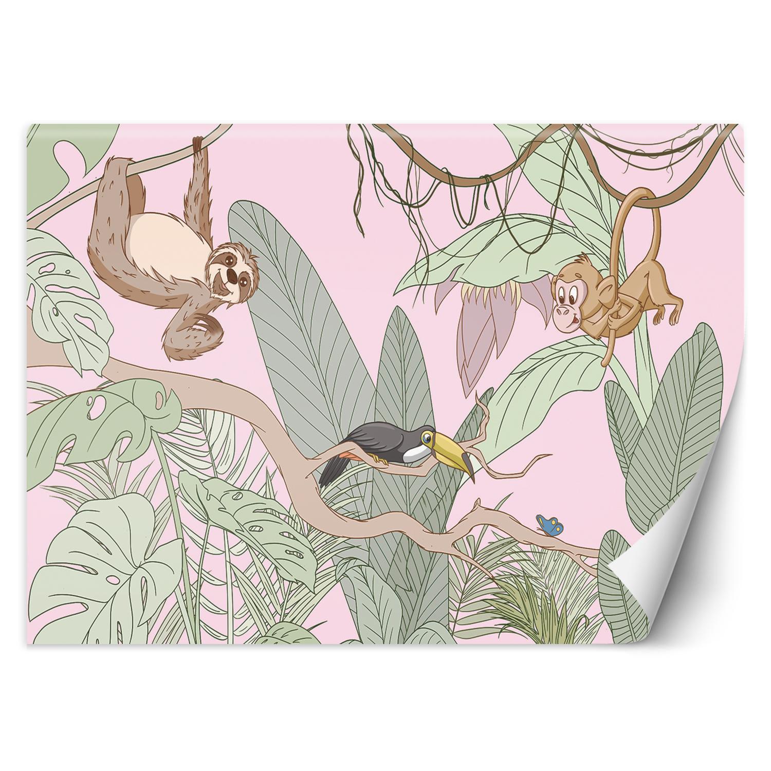 Fototapete Tropische Dschungeltiere 100x70 rosa von Joom DACH