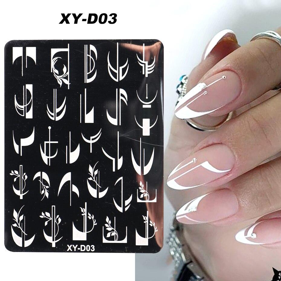 Französisch Nail Art Stamping Vorlagen Platte Geometrie Linie Blume Spitze Stempel Nagel Charme Form Schablone Werkzeuge LXY XY-D03 von Joom DACH