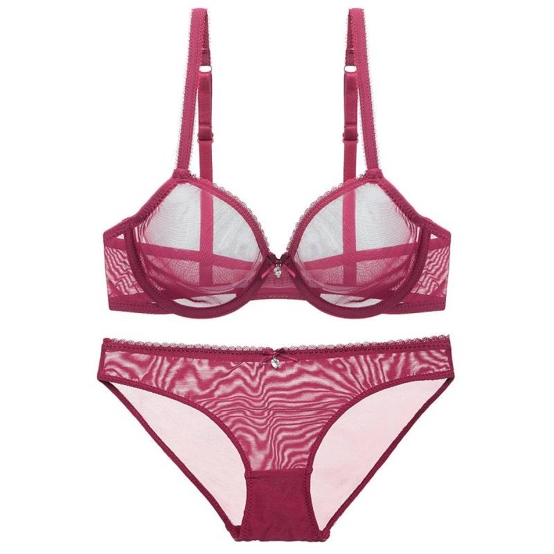Französisch Ultra Dünne Dessous Set Sexy Mesh Transparent Bh Set Frauen Spitze Unterwäsche Sommer Atmungsaktive Bralette Weibliche Dessous 80D bordeaux von Joom DACH