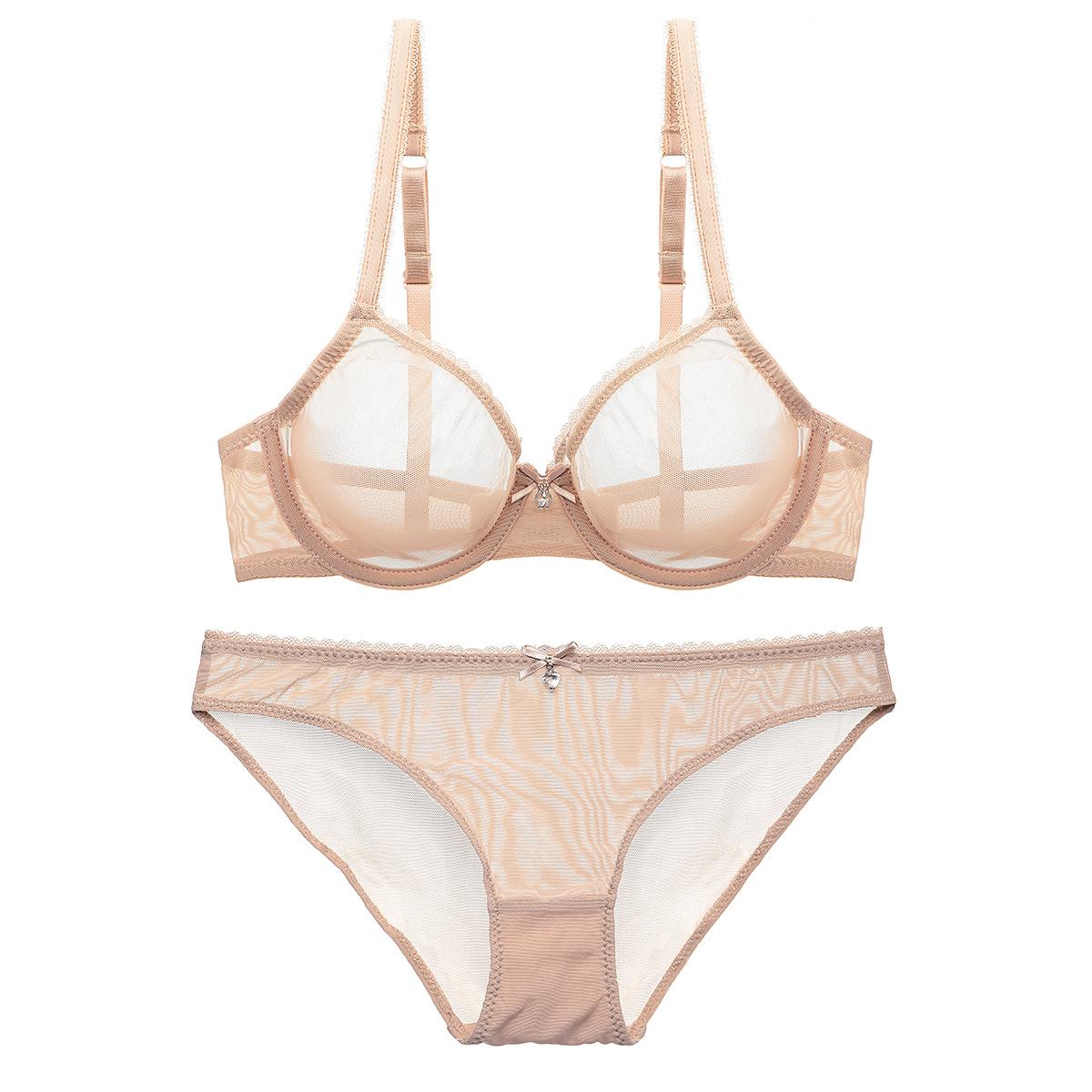 Französisch Ultra Dünne Dessous Set Sexy Mesh Transparent Bh Set Frauen Spitze Unterwäsche Sommer Atmungsaktive Bralette Weibliche Dessous 95C khaki von Joom DACH