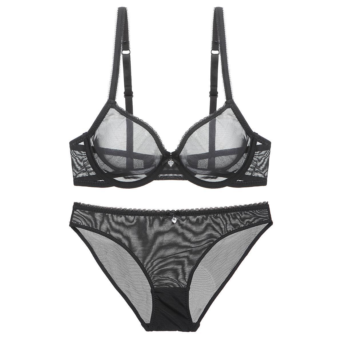 Französisch Ultra Dünne Dessous Set Sexy Mesh Transparent Bh Set Frauen Spitze Unterwäsche Sommer Atmungsaktive Bralette Weibliche Dessous 95D schwarz von Joom DACH