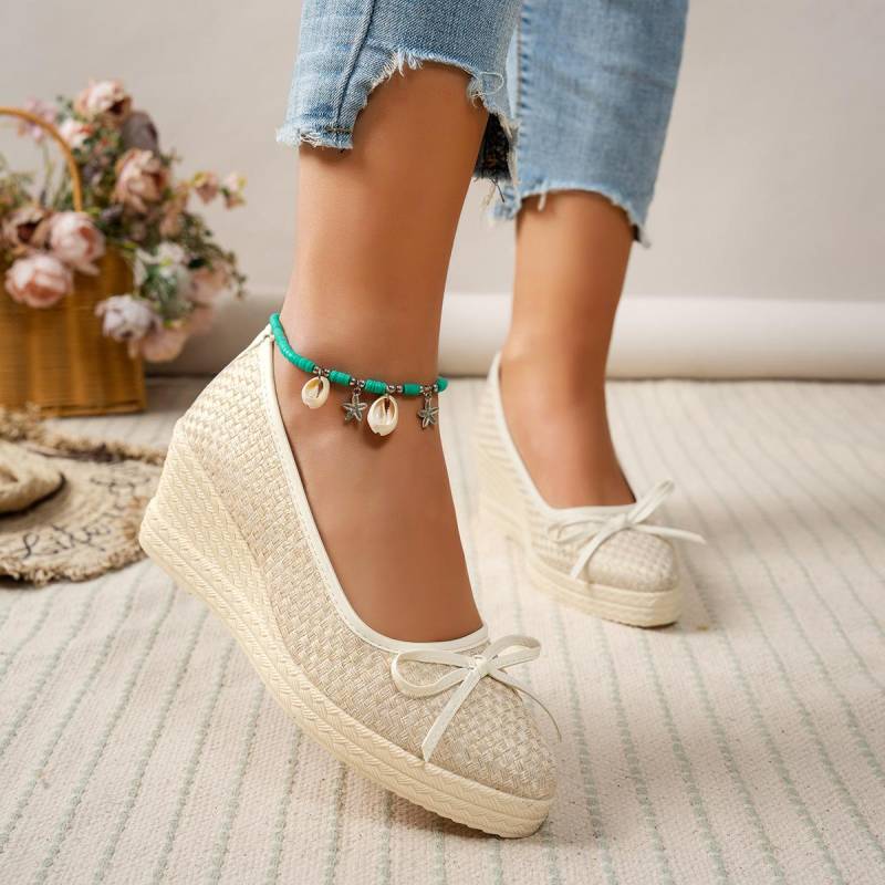 Französischer Xiaoxiangfeng High Heels Damen Keilabsatz Temperament Schleife Spitz Einzelschuhe 41 beige von Joom DACH