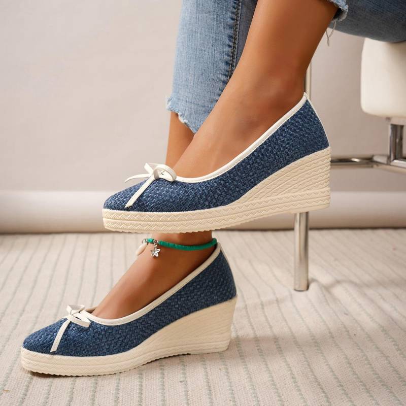 Französischer Xiaoxiangfeng High Heels Damen Keilabsatz Temperament Schleife Spitz Einzelschuhe 41 blau von Joom DACH