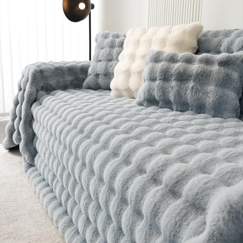Französisches Kaninchen-Plüsch-Sofa-Handtuch, Winter, verdickter Sofabezug aus Blasensamt, Decke, einfarbiger Plüsch-Sofabezug 180*380cm von Joom DACH