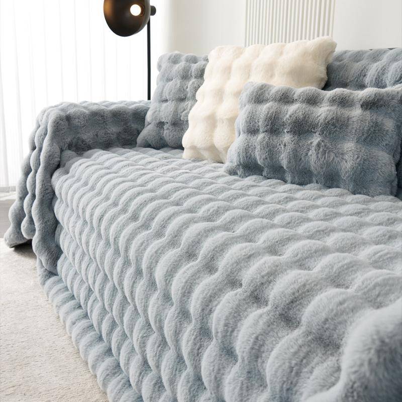 Französisches Kaninchen-Plüsch-Sofa-Handtuch, Winter, verdickter Sofabezug aus Blasensamt, Decke, einfarbiger Plüsch-Sofabezug 180*380cm von Joom DACH