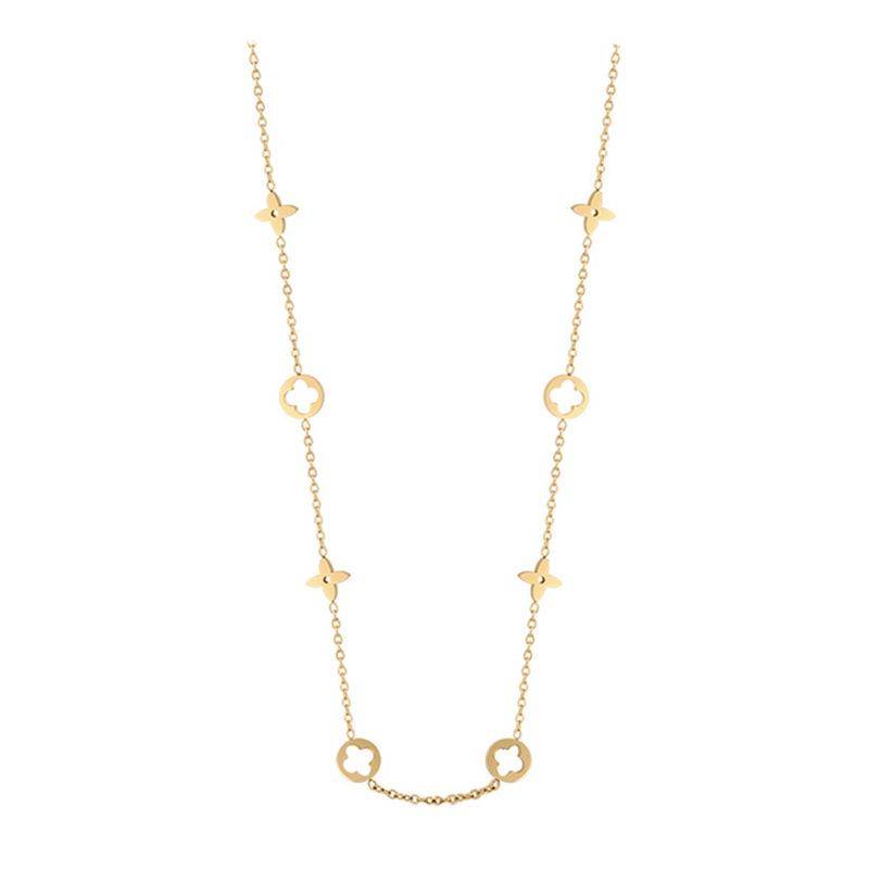 Französisches luxuriöses Titanarmband mit hohlem Kleeblatt für Mädchen – Neues High-End-Sternblumendesign YXP023 Hollow Clover Necklace Gold von Joom DACH