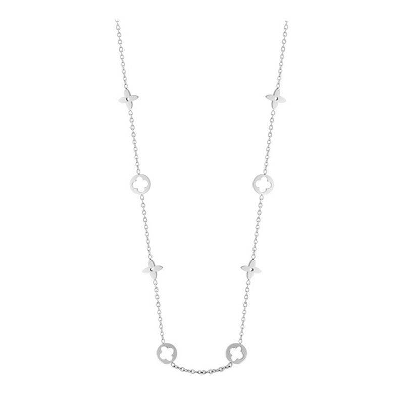 Französisches luxuriöses Titanarmband mit hohlem Kleeblatt für Mädchen – Neues High-End-Sternblumendesign YXP074 Hollow Clover Necklace Steel von Joom DACH