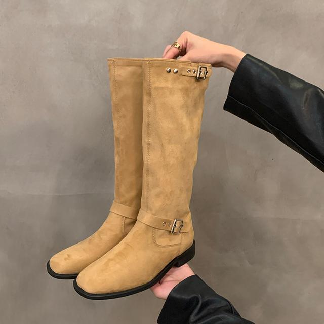 Frau Cowgirl Stiefel Mode Slip On Damen Elegante Kniehohe Stiefel mit niedrigem Absatz Schuhe Damen Winterschuhe 40 rotbraun von Joom DACH