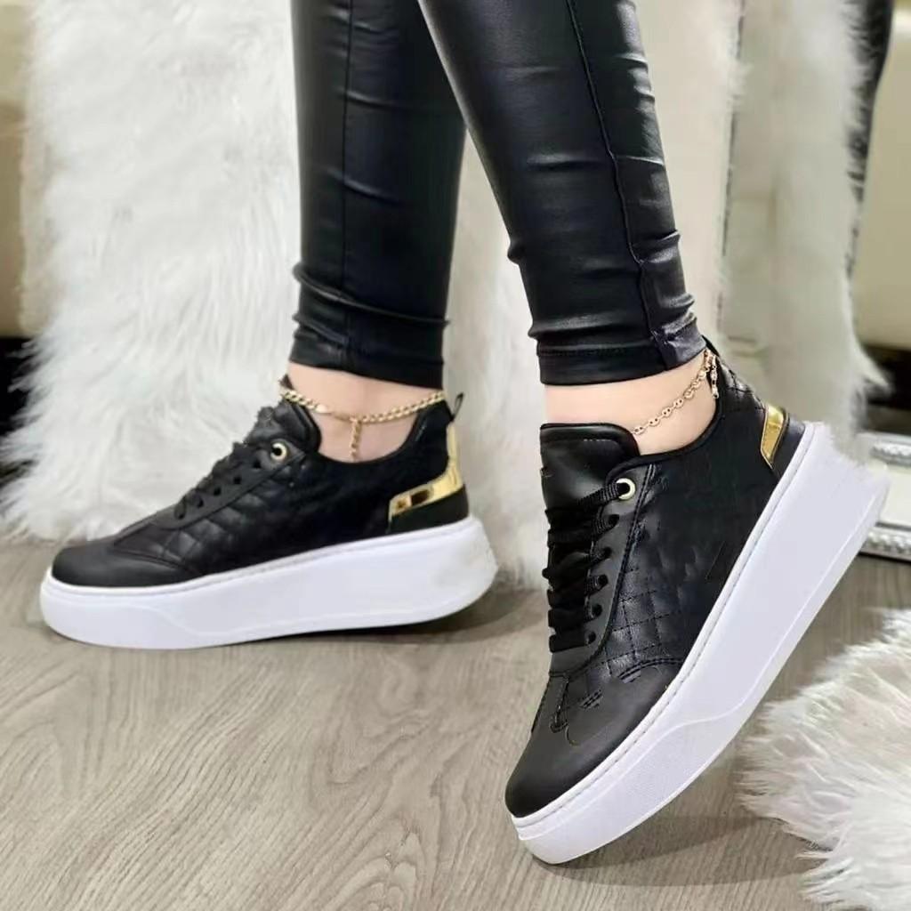 Frau Schuhe Casual Turnschuhe für Frauen Runde Kappe Plattform Schuhe Lace Up Tennis Weibliche Vulkanisierte Schuhe Einfarbig Damen Loafer 36 von Joom DACH