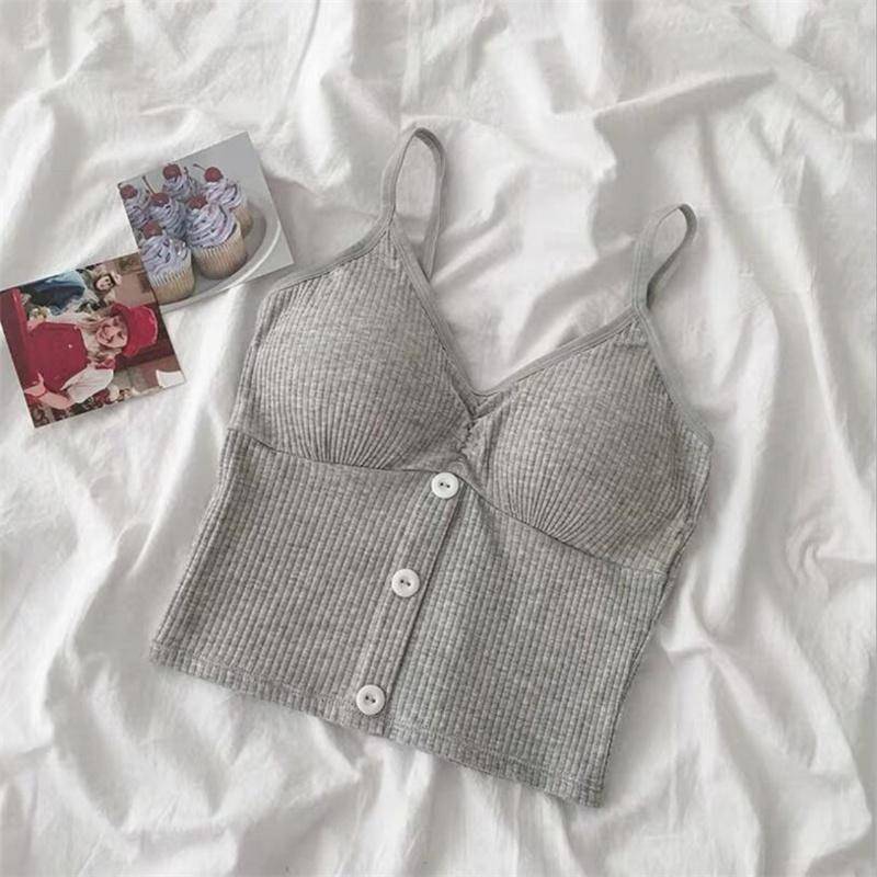 Frau gestrickt Tank Top Frauen Träger Weste Sexy weibliche stricken Crop Top one size grau von Joom DACH