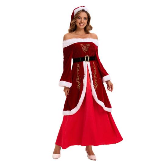 Frau. Claus Kostüm für Damen Erwachsene Weihnachten Santa Kleid mit weißem Kunstfellbesatz Samt Weihnachten Cosplay Outfit XXXL weiß/rot von Joom DACH