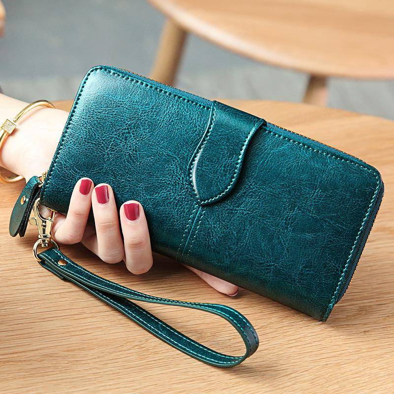 Frauen 3-fach Brieftasche Geld Clip Hohe Qualität Wristlet Clutch Leder Lange Geldbörse Weiblichen Kartenhalter grün von Joom DACH