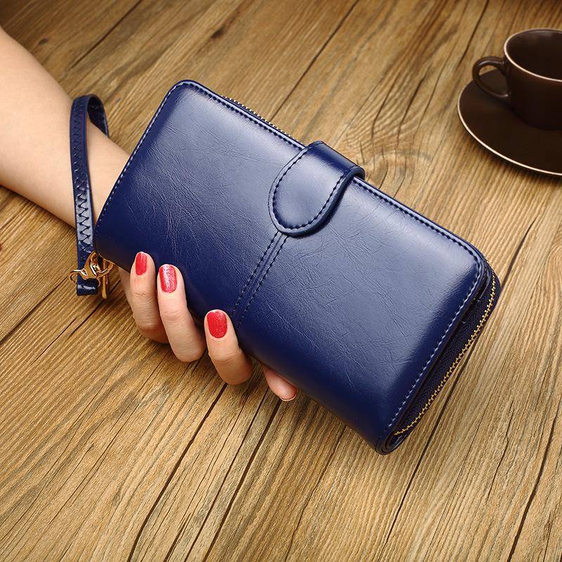 Frauen 3-fach Brieftasche Geld Clip Hohe Qualität Wristlet Clutch Leder Lange Geldbörse Weiblichen Kartenhalter navy blau von Joom DACH