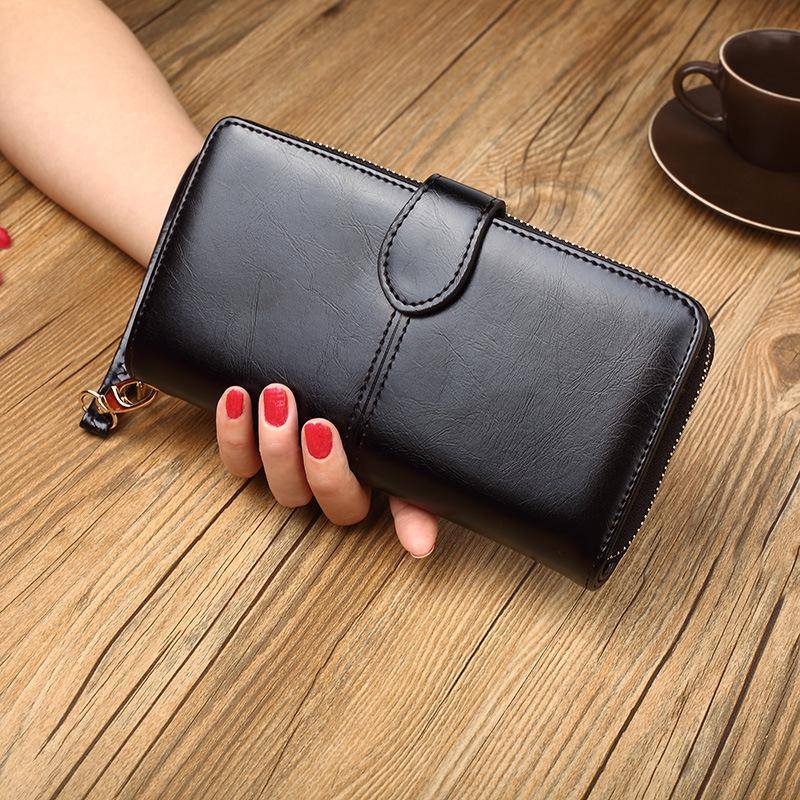 Frauen 3-fach Brieftasche Geld Clip Hohe Qualität Wristlet Clutch Leder Lange Geldbörse Weiblichen Kartenhalter schwarz von Joom DACH