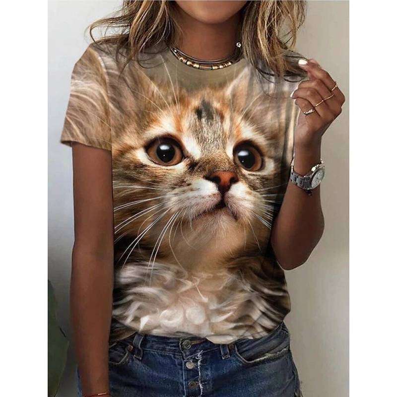 Frauen 3d Hunde Katze Print T Shirt Mode Damen T-shirts Y2k Tops Harujuku Kawaii Übergroßen Sommer Oansatz Top weibliche Kleidung 3XL von Joom DACH