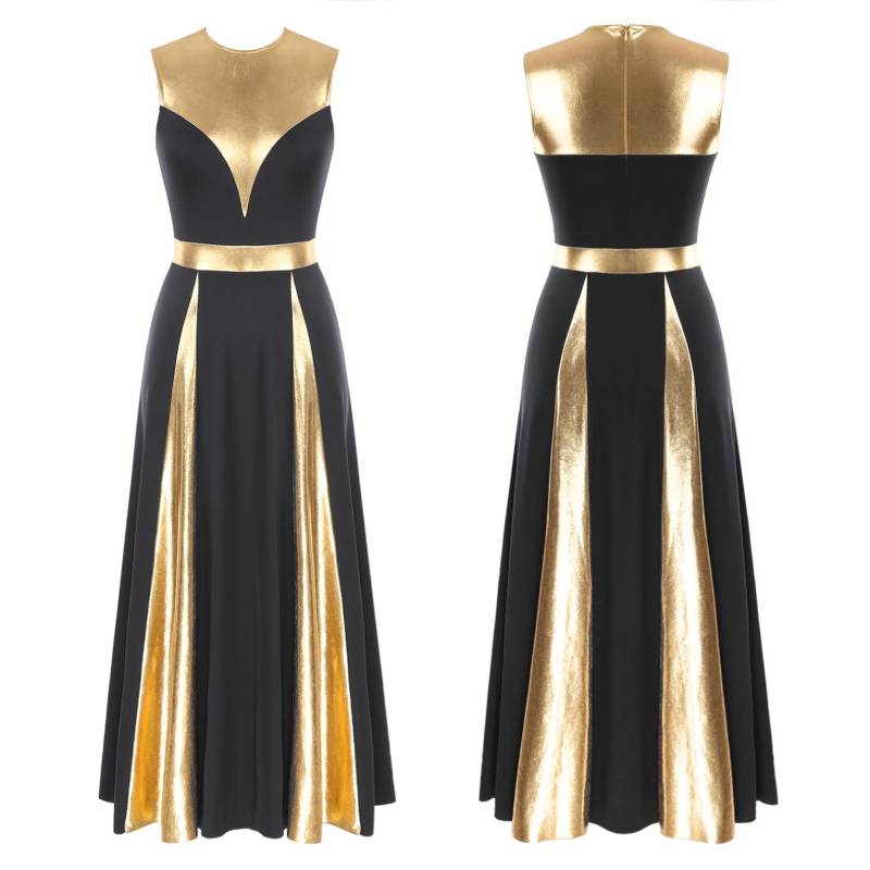 Frauen Ärmelloses Lyrisches Tanzkleid Farbblock Kirche Anbetung Tanzkleid Ballett Ballsaal Dancewear Performance Kostüm L schwarz von Joom DACH