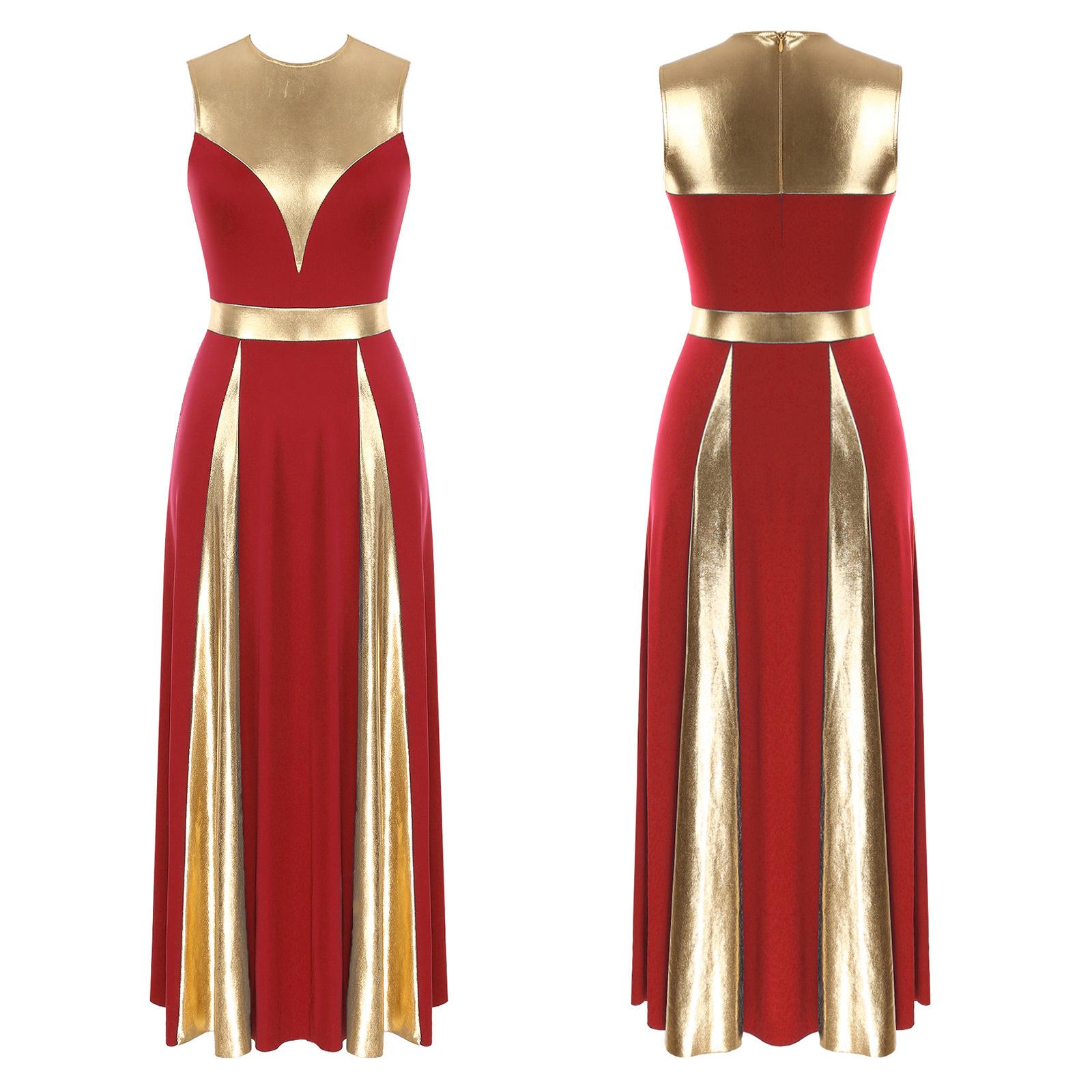 Frauen Ärmelloses Lyrisches Tanzkleid Farbblock Kirche Anbetung Tanzkleid Ballett Ballsaal Dancewear Performance Kostüm S rot von Joom DACH