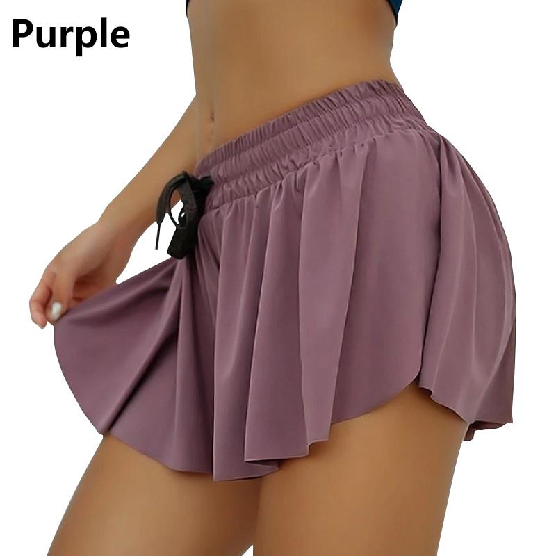 Frauen Anti-Glare elastische Taille gefälschte zweiteilige Shorts Strand lose Chiffon Sommer Casual Yoga 5XL violett von Joom DACH