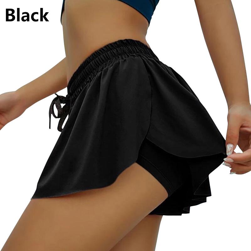 Frauen Anti-Glare elastische Taille gefälschte zweiteilige Shorts Strand lose Chiffon Sommer Casual Yoga S schwarz von Joom DACH