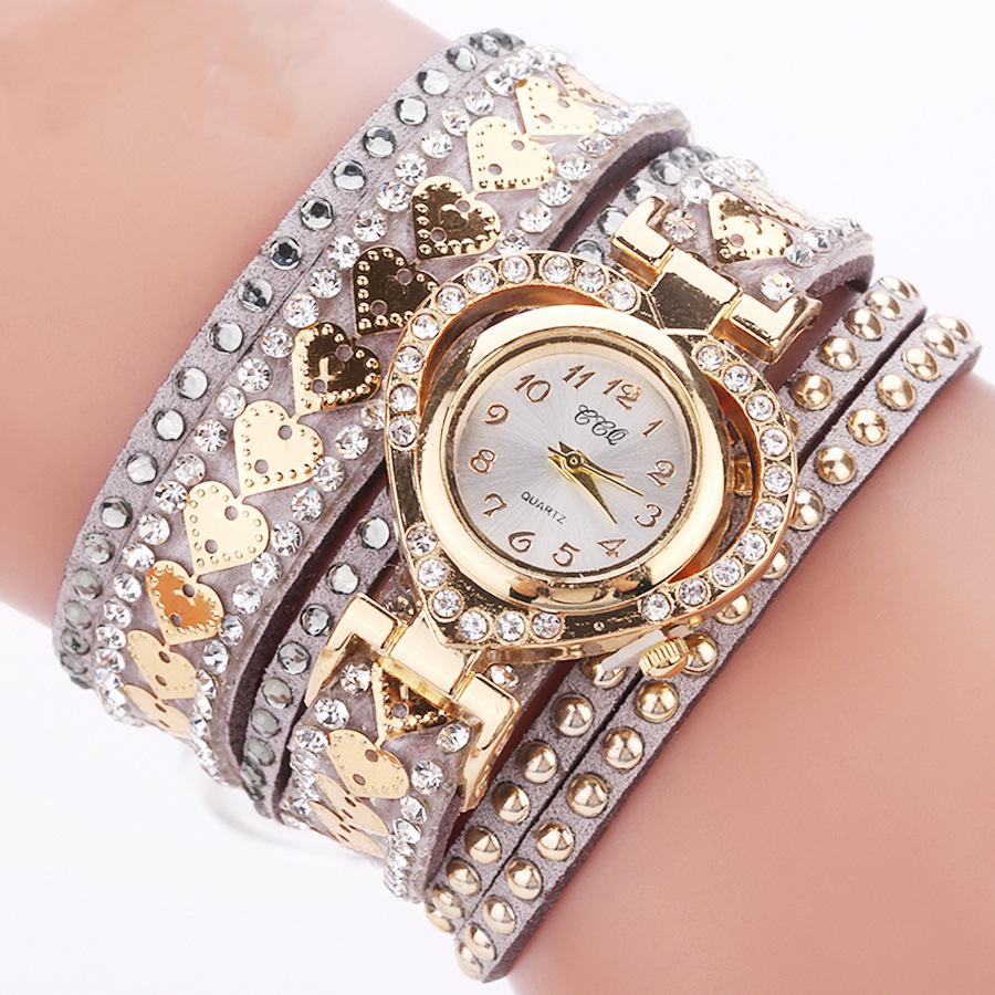 Frauen Armband Leder Quarz Strass Armbanduhren Uhr Damen Kleid Uhren Geschenk silber von Joom DACH