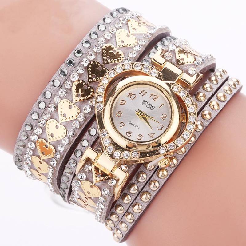 Frauen Armband Leder Quarz Strass Armbanduhren Uhr Damen Kleid Uhren Geschenk silber von Joom DACH