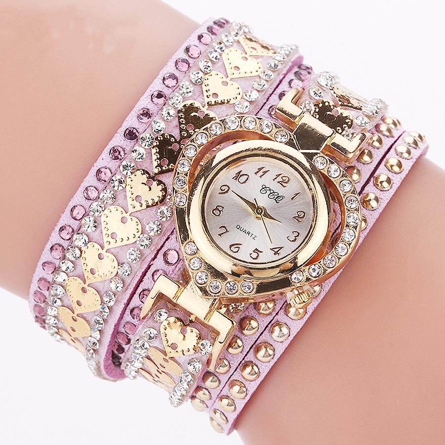 Frauen Armband Leder Quarz Strass Armbanduhren Uhr Damen Kleid Uhren Geschenk violett von Joom DACH