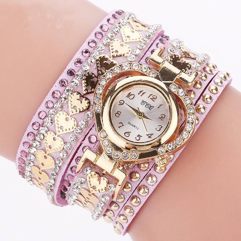 Frauen Armband Leder Quarz Strass Armbanduhren Uhr Damen Kleid Uhren Geschenk violett von Joom DACH