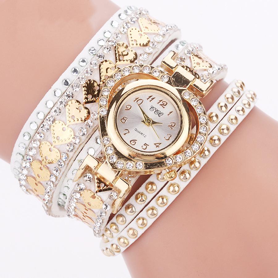 Frauen Armband Leder Quarz Strass Armbanduhren Uhr Damen Kleid Uhren Geschenk weiß von Joom DACH