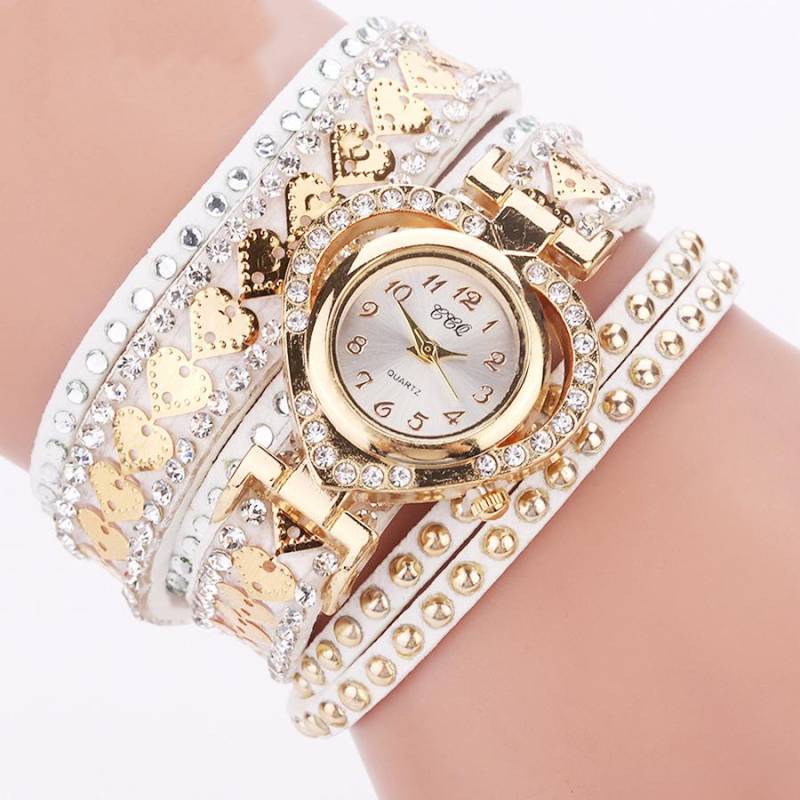 Frauen Armband Leder Quarz Strass Armbanduhren Uhr Damen Kleid Uhren Geschenk weiß von Joom DACH