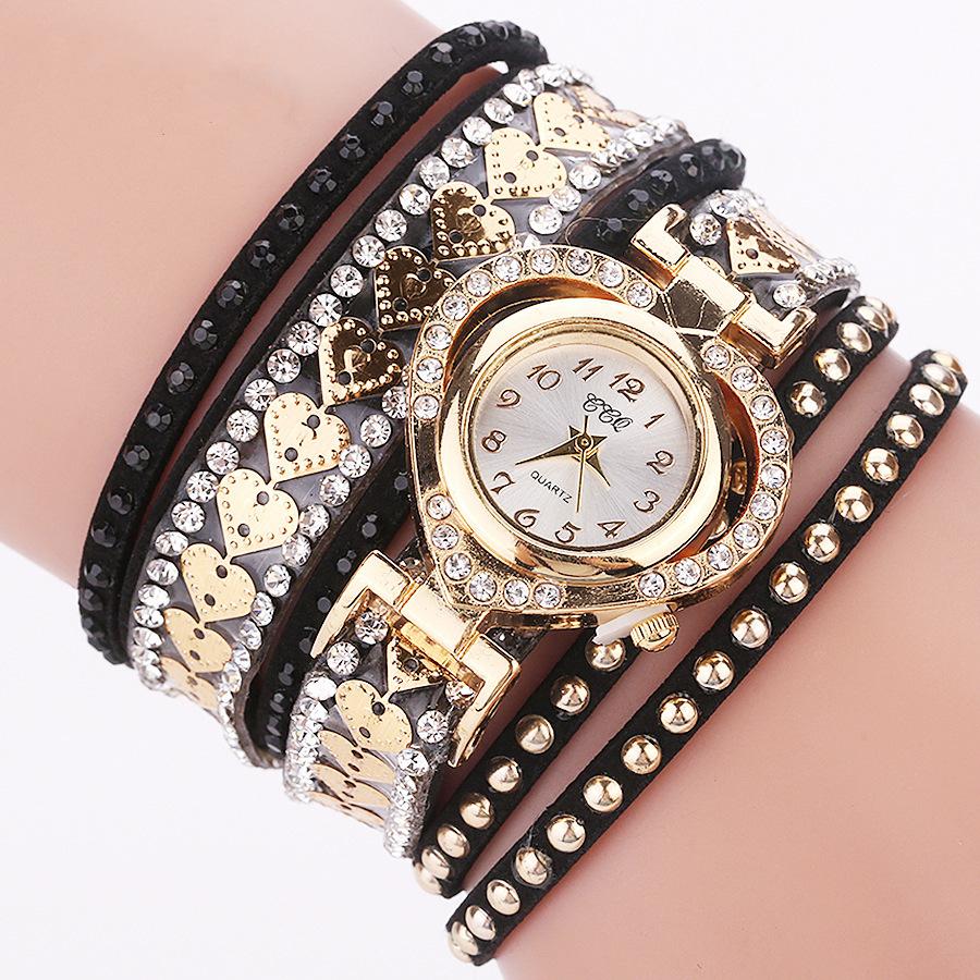 Frauen Armband Leder Quarz Strass Armbanduhren Uhr Damen Kleid Uhren Geschenk schwarz von Joom DACH
