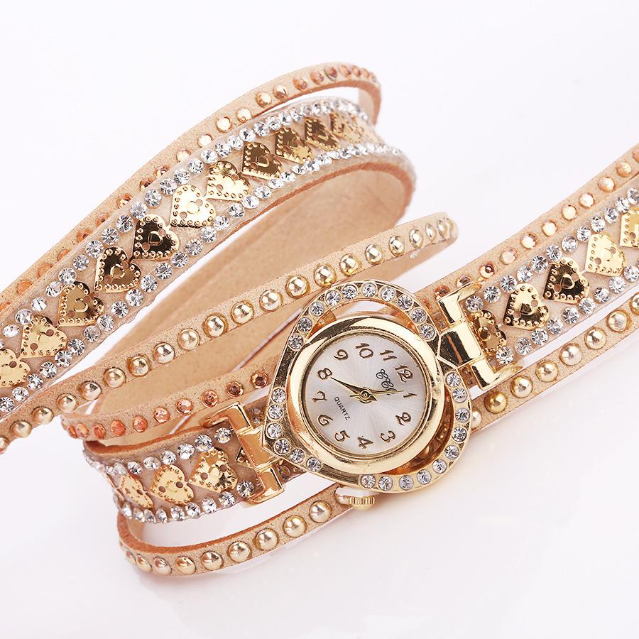 Frauen Armband Leder Quarz Strass Armbanduhren Uhr Damen Kleid Uhren Geschenk beige von Joom DACH