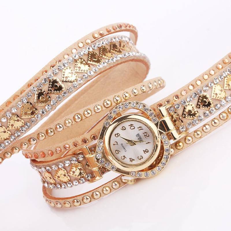 Frauen Armband Leder Quarz Strass Armbanduhren Uhr Damen Kleid Uhren Geschenk beige von Joom DACH
