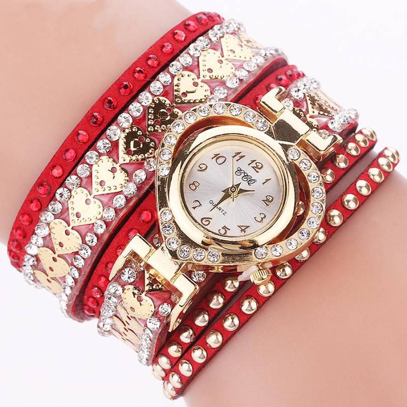 Frauen Armband Leder Quarz Strass Armbanduhren Uhr Damen Kleid Uhren Geschenk rot von Joom DACH